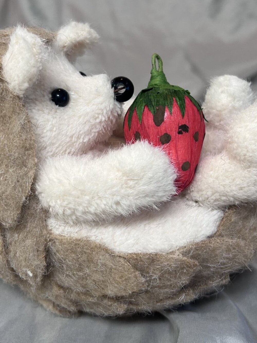 World Market Brown and Cream Wool Hedgehog with Strawberry Decor